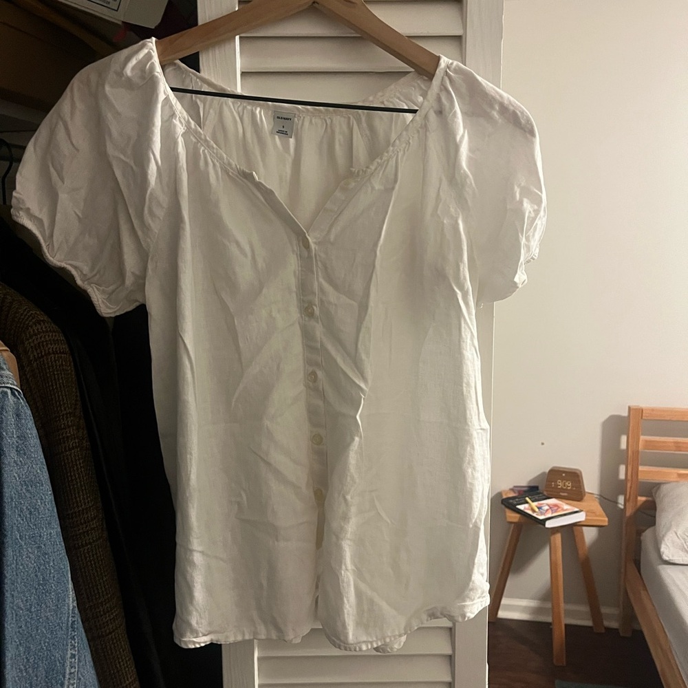 White Linen Blend Blouse